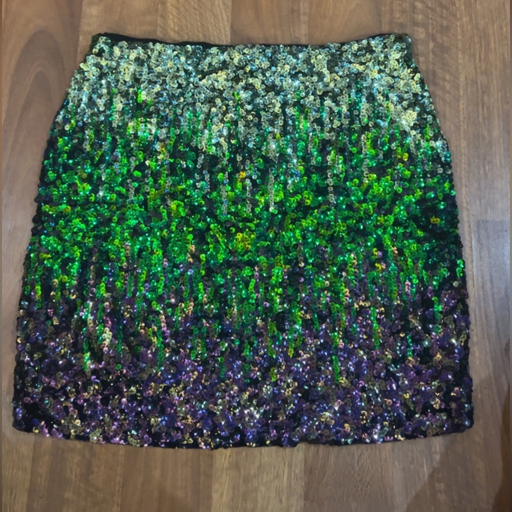 Green Multi-Sequin Mini Skirt - Shimmering Ombre